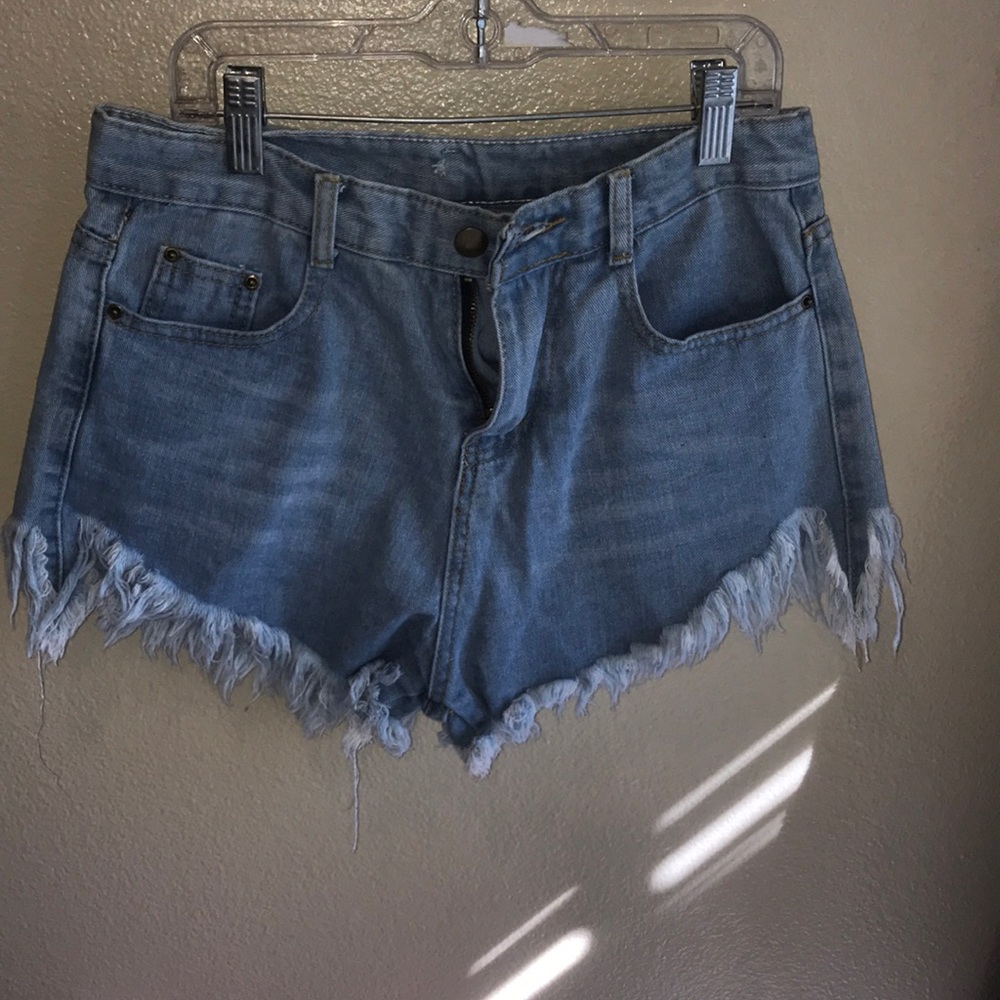 light wash denim shorts